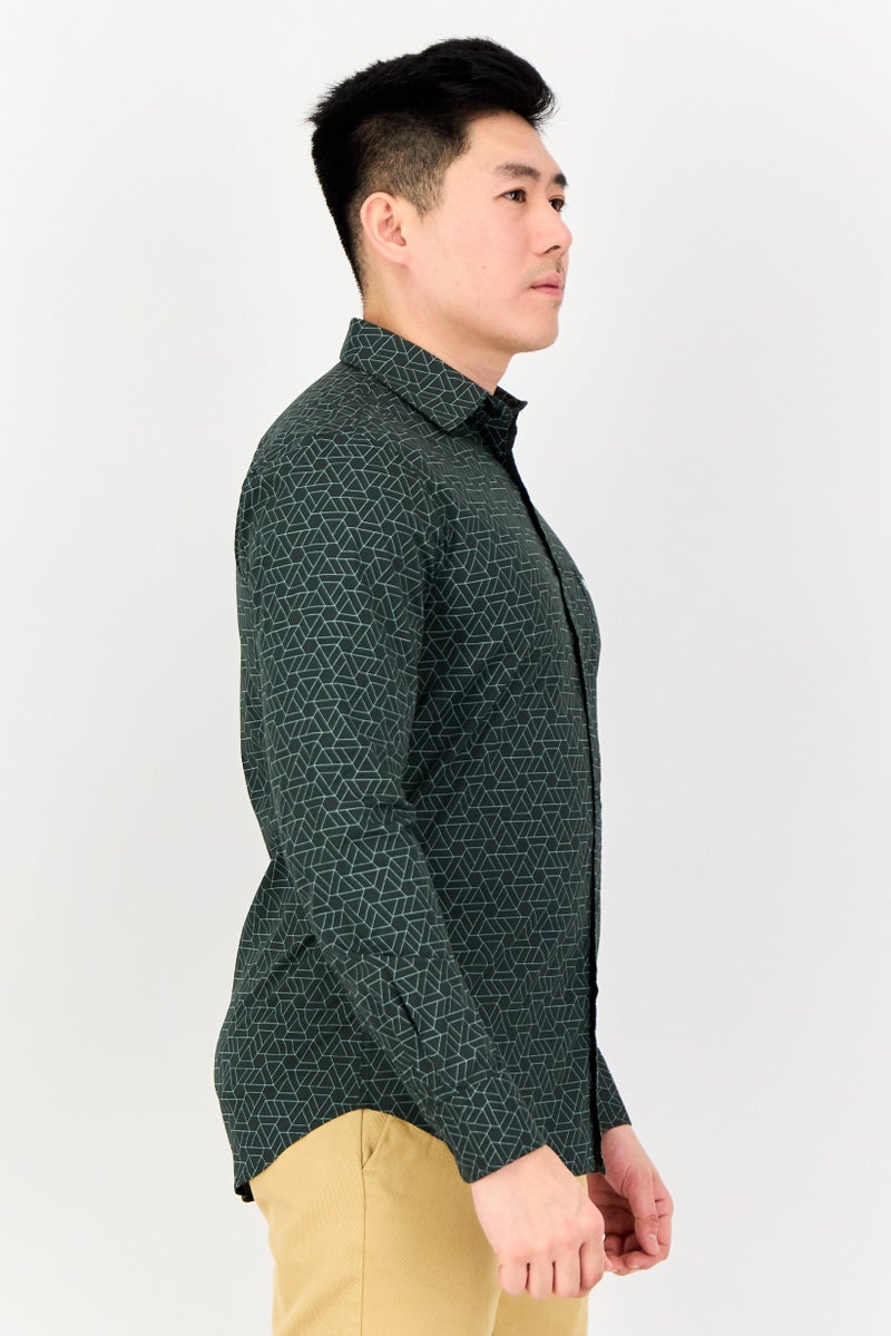 Kenneth Cole قميص رجالي بأكمام طويلة وقصة ضيقة بتصميم هندسي، متعدد الألوان - Image 4